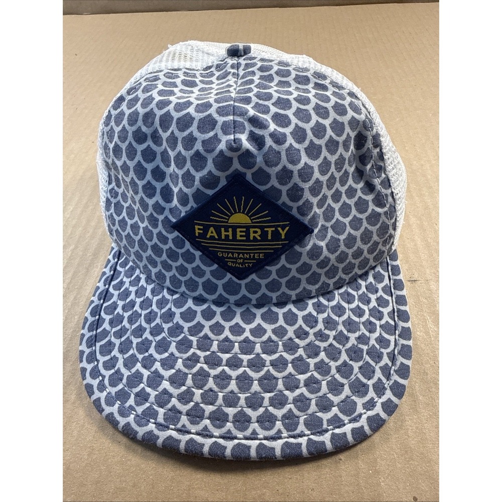 Faherty Geometric Trucker Hat Mesh Back Adjustable One Size Blue White Unisex